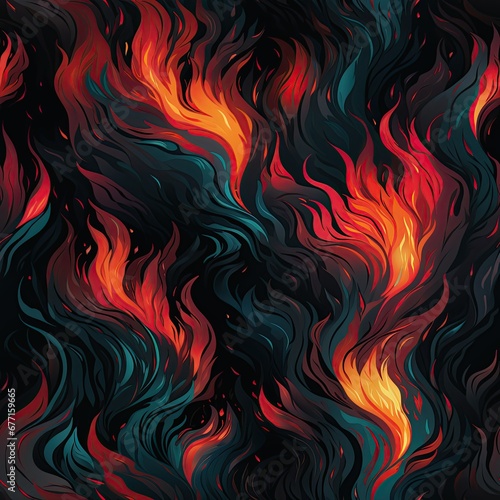 seamless pattern with red flame of burn fire on black background
