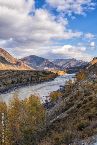 Katun River in autumn in the Republic of Gorny Altai in Siberia  Russia