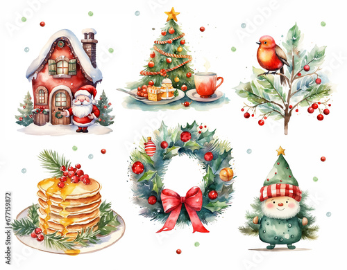 Set of christmas watercolor elements