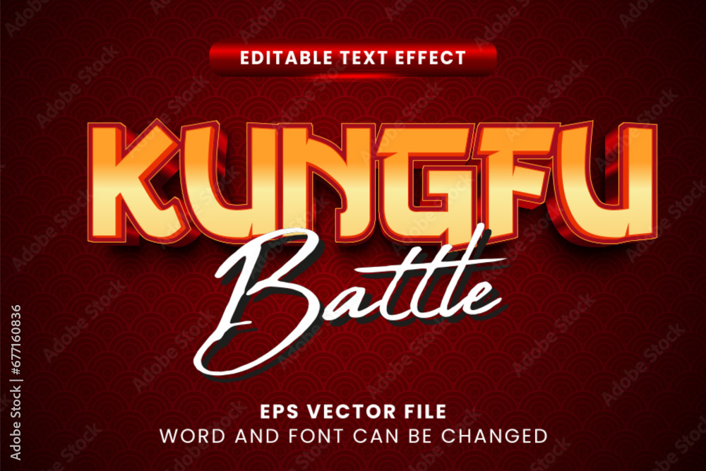 Kung fu battle 3d editable vector text effect. Asian style typography - obrazy, fototapety, plakaty 