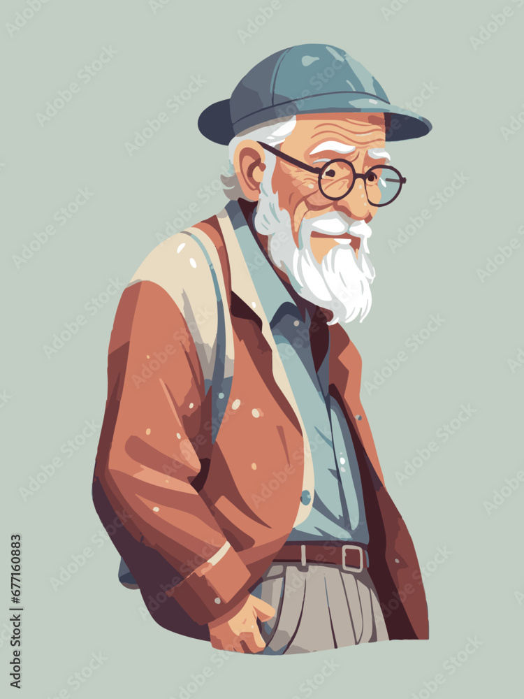 illustration of isolated old man on blank background