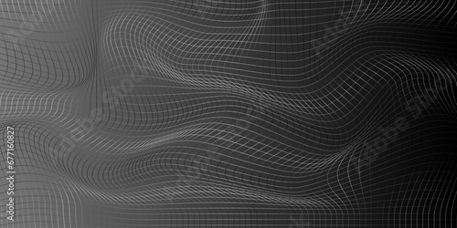 Gray curved gradient grid texture with lines. 3d wave pattern with the effect of illusion. Style abstract background. Big data visualization. Vector illustrations.