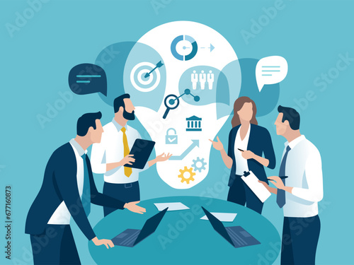 The idea. Discussing a project. Brainstorming. Business vector illustration. 