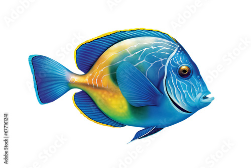 blue tropical fish isolated on transparent background. Generative Ai