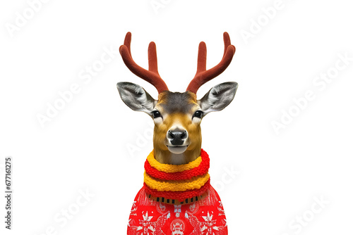 reindeer in winter sweater isolated on transparent background. Generative Ai