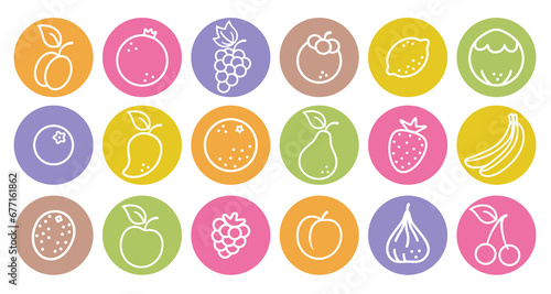 Vector set icons of fruits and berries in flat style. Vector illustrations of fruit and berries.