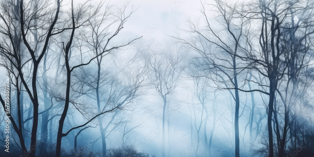 Trees in the fog. Misty Forest. Foggy Autumn Nature Landscape Trees in the fog. Misty Forest. Foggy Autumn Nature Landscape