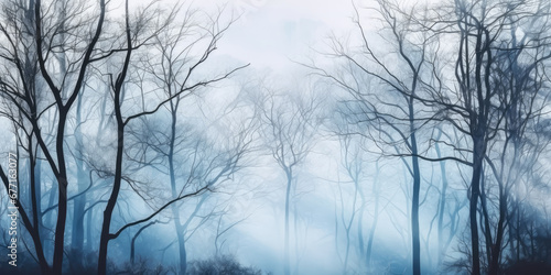 Trees in the fog. Misty Forest. Foggy Autumn Nature Landscape