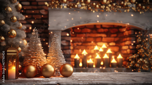 fireplace with christmas decoration © Tuấn