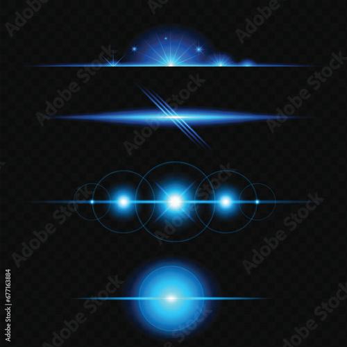 Set of Shine glowing stars. Vector blue Sparks isolated.