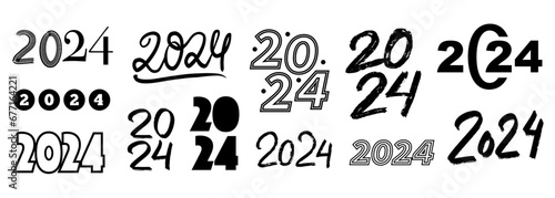 Happy new year 2024 set design elements collection