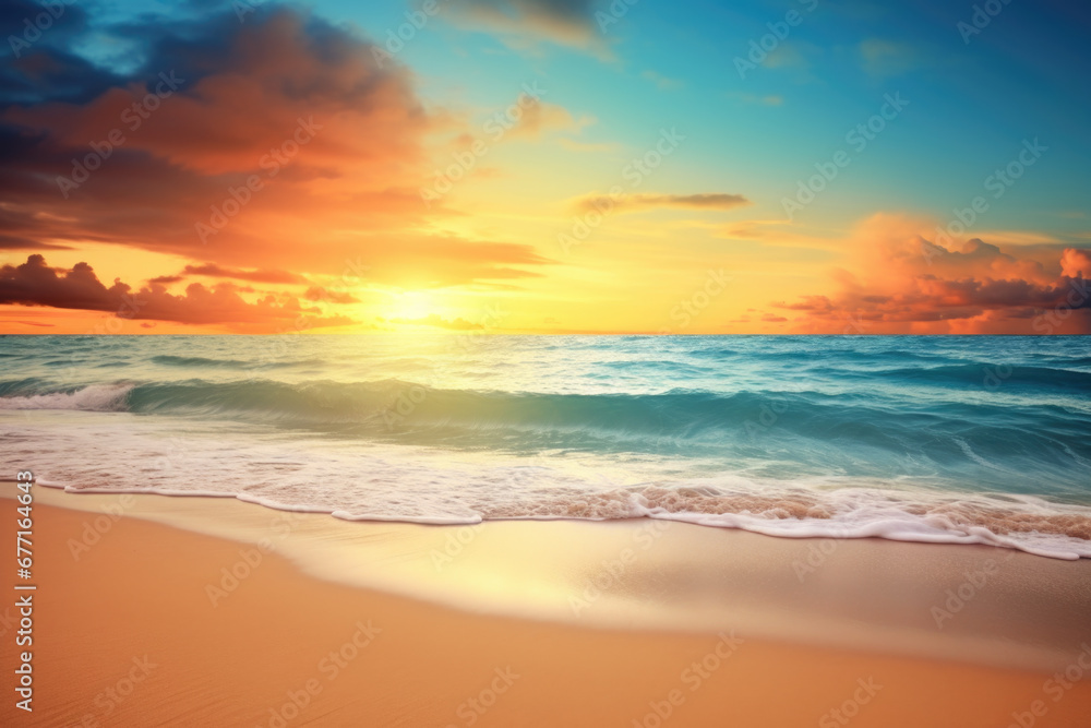 Beautiful sunset on the beach, seascape background