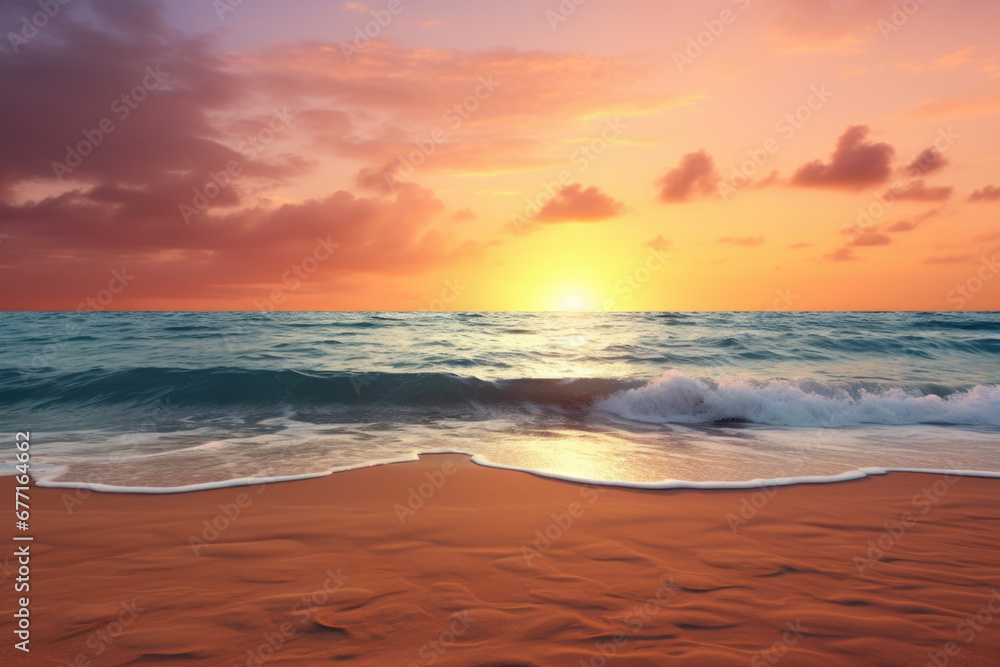 Beautiful sunset on the beach, seascape background