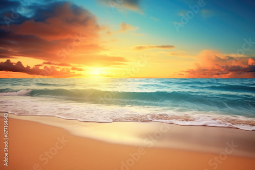 Beautiful sunset on the beach, seascape background © Jasmina