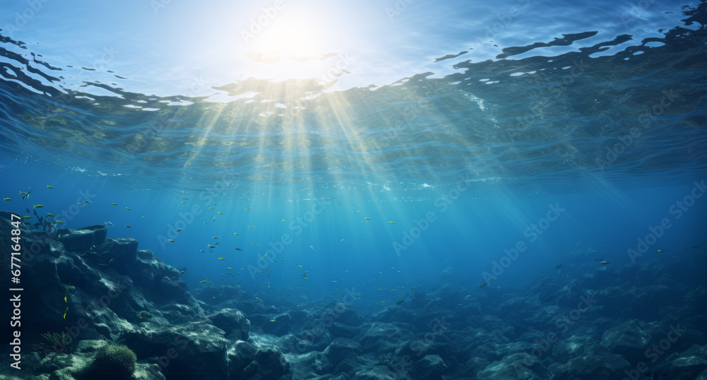 Fototapeta premium underwater scene with rays of light and sun