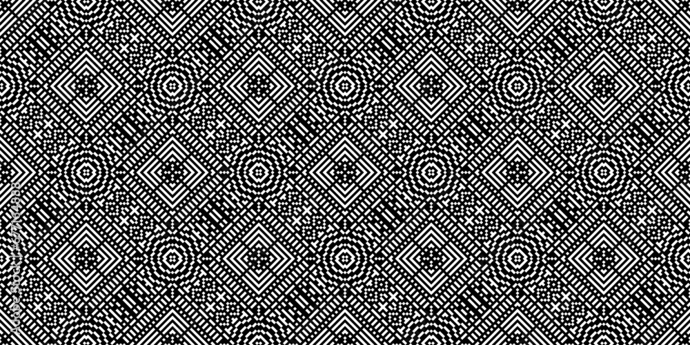 Monochrome geometric grid Pixel Art background Modern black and white abstract mosaic texture - obrazy, fototapety, plakaty 