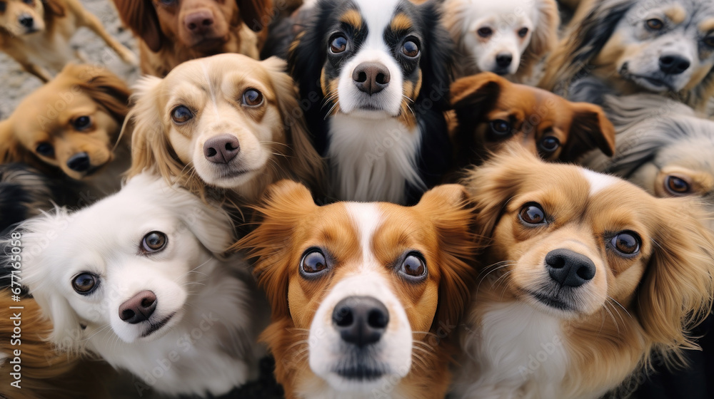 crowded picture of different dogs created with Generative AI technology