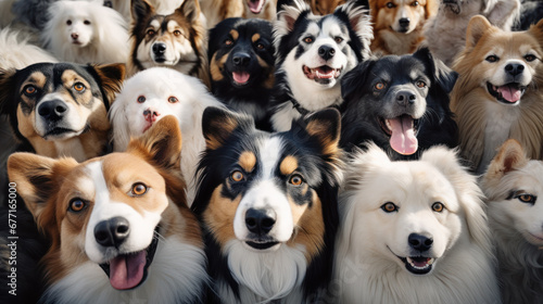 crowded picture of different dogs created with Generative AI technology