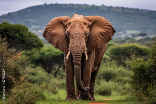 an elephant walking through a field