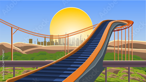 Amusement Park roller coaster. Vector roller coaster illustration skyline concept.