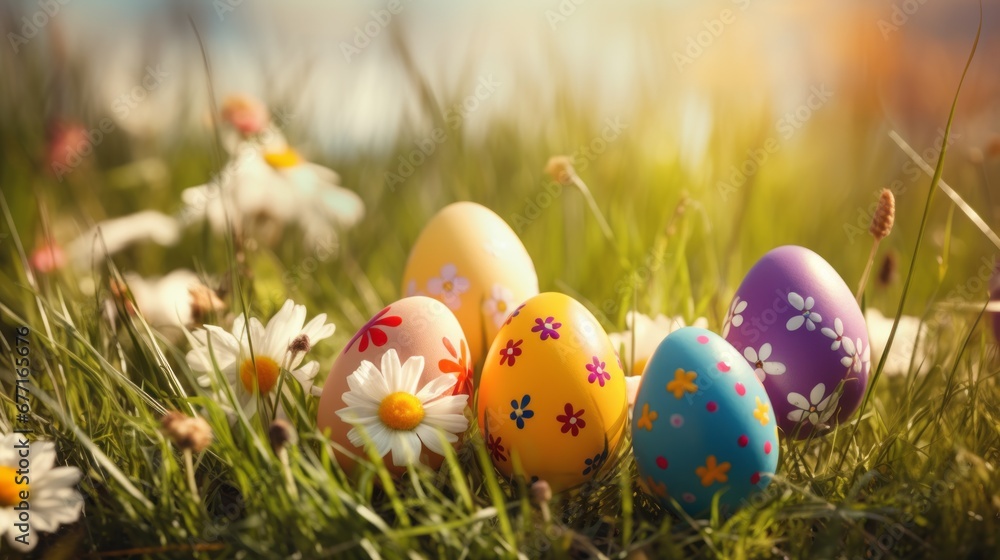 Colorful Easter Eggs Hidden in a Meadow Colorful Easter Eggs Hidden in a Meadow