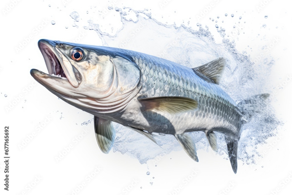 Tarpon Megalops Atlanticus fish isolated on white background - obrazy, fototapety, plakaty 