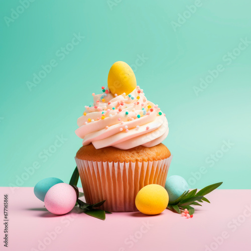 Easter cupcake with spring decor 