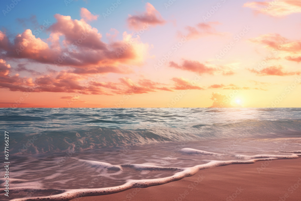 Obraz premium Beautiful sunset on the beach, seascape background