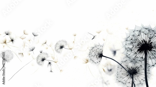  White background, dandelion, in the style of graphic biological book illustration, black japan paint, text base