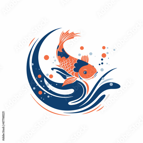 simple cute koi fish with bubbles logo Illustration