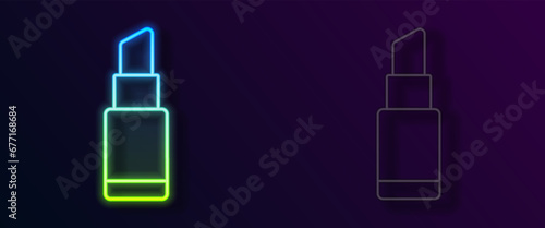 Glowing neon line Lipstick icon isolated on black background. 8 March. International Happy Women Day. Vector
