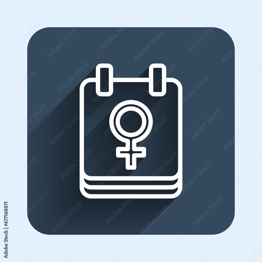 White line Calendar with 8 March icon isolated with long shadow background. International Happy Women Day. Blue square button. Vector White line Calendar with 8 March icon isolated with long shadow background. International Happy Women Day. Blue square button. Vector