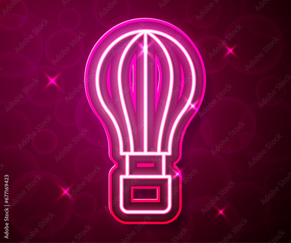 Glowing neon line Hot air balloon icon isolated on red background. Air transport for travel. Vector Glowing neon line Hot air balloon icon isolated on red background. Air transport for travel. Vector
