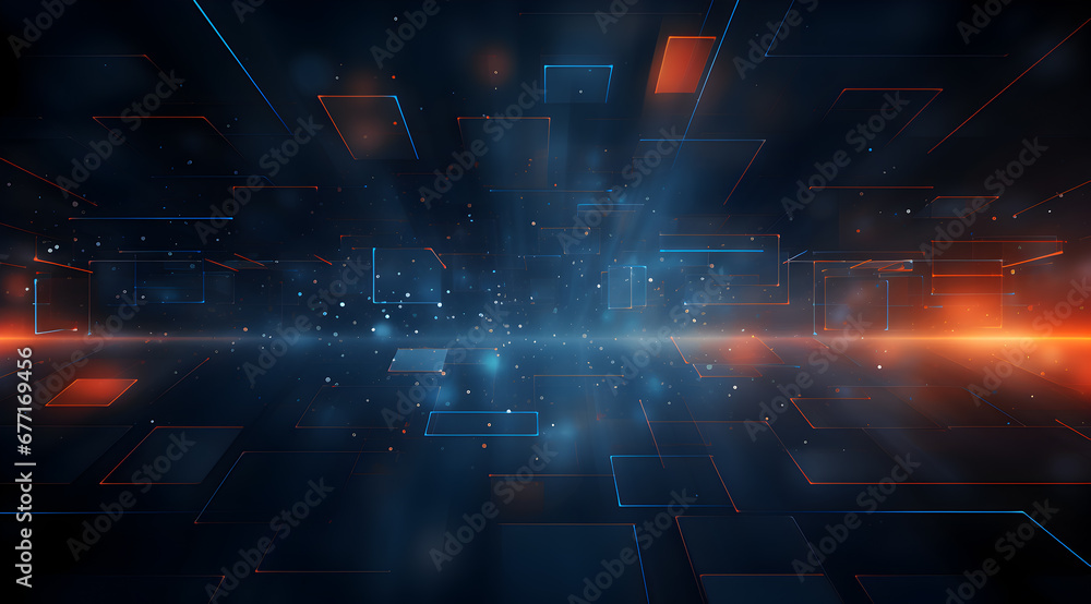 Sleek digital landscape with glowing neon grid lines. Abstract widescreen background wallpaper. 