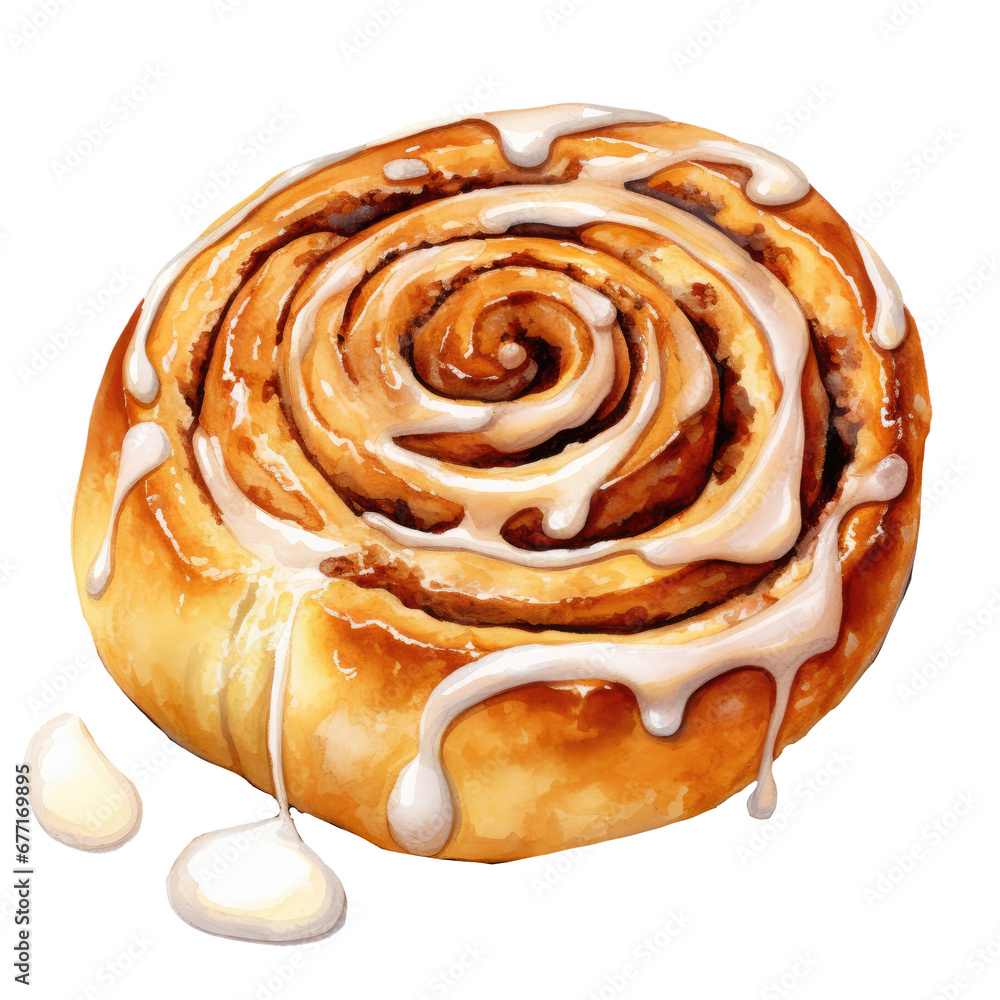Fototapeta premium Cinnamon roll watercolor on transparent background