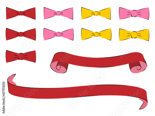 主線が途切れているデザインの色々なリボンのセット