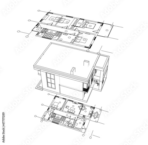 architectural sketch vector 3d illustration