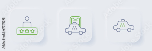 Set line Taxi car, mobile app and service rating icon. Vector