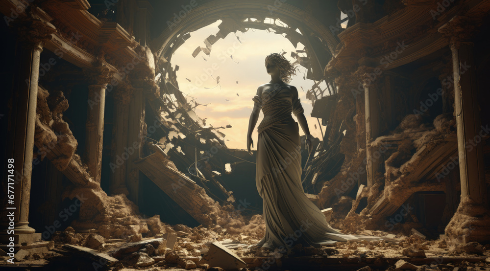 a sculpture of a woman among ruins. Sculpture, fantasy. a sculpture of a woman among ruins. Sculpture, fantasy.
