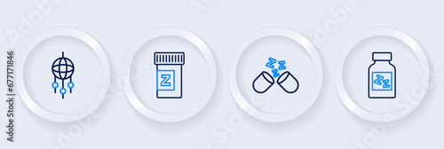 Set line Sleeping pill, and Dream catcher with feathers icon. Vector