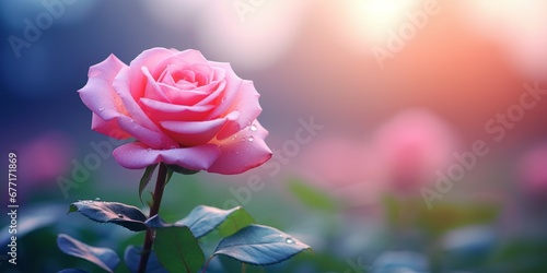 A single pink rose flower with blurred background