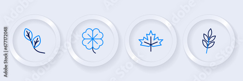 Set line Leaf, Canadian maple leaf, Four clover and icon. Vector