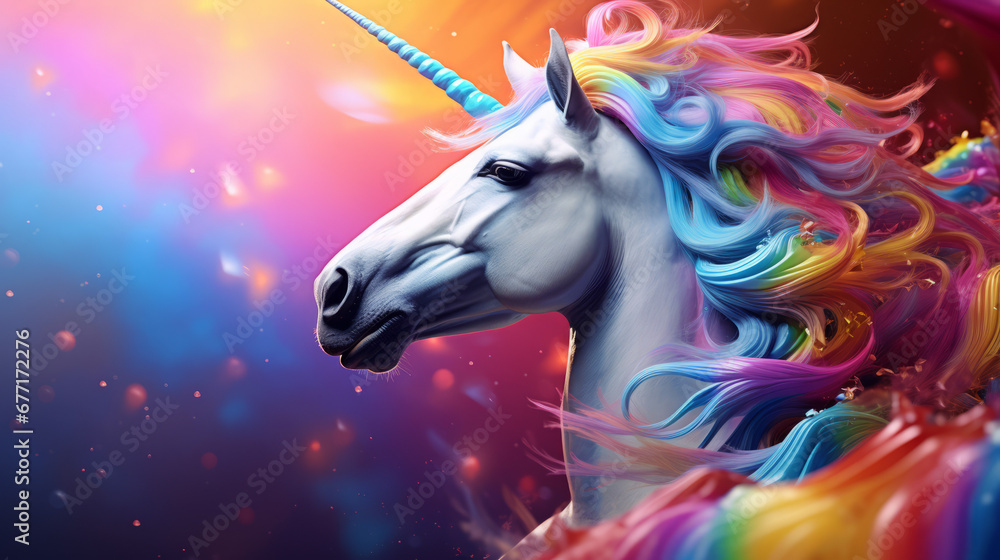 Fototapeta premium Beautiful unicorn with rainbow hair