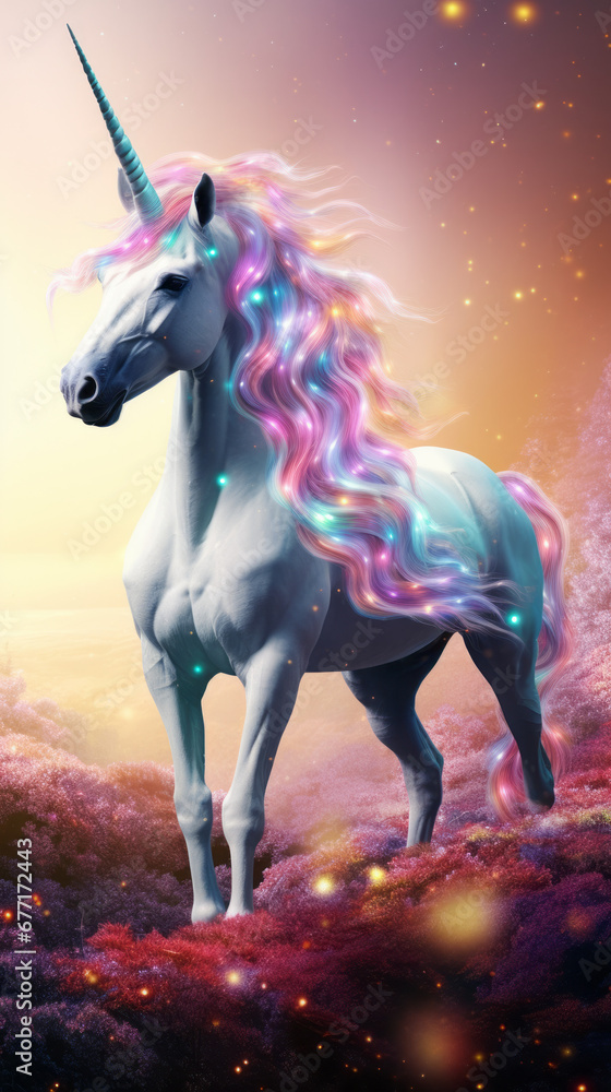 Fototapeta premium Beautiful unicorn with rainbow hair