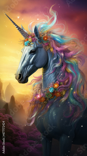 Beautiful unicorn with rainbow hair