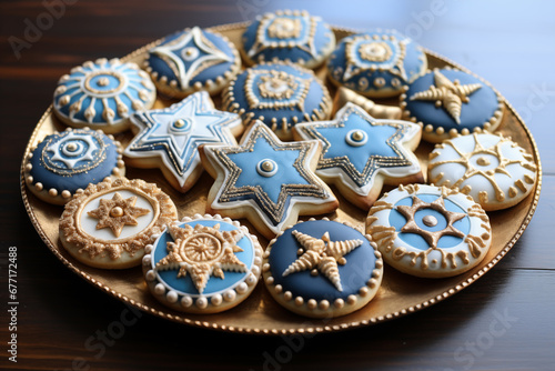 closeup cookie making for hanukkah holiday star of david concept