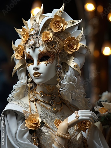 Venetian carnival mask, highly detailed with luminescent opals, gold and silver, venetian style © Savinus