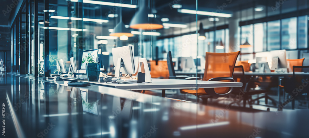 Blurred Modern open office interior for corporate business or call centre with blurred background