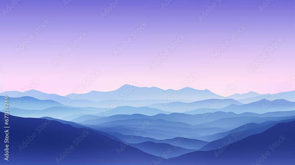 Background featuring minimalist mountain contours, in the style of line art, deep purples and blues