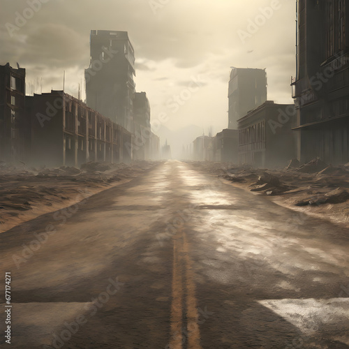 Empty road in forgotten city